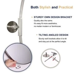 ANDY STAR Brushed Nickel Mirror, Oval Pivot Bathroom Mirror, Brushed Nickel Oval Pivot Mirror Bathroom Stainless Steel Metal Frame Tilting Vanity Wall Mirror Hangs Vertical -Songmics Furniture Shop 418559GLQML