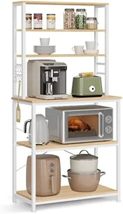VASAGLE Baker's Rack, Microwave Oven Stand, Kitchen Tall Utility Storage Shelf, 6 Hooks And Metal Frame, Industrial, 15.7 X 31.5 X 65.7 Inches, Rustic Brown And Black UKKS019B01 -Songmics Furniture Shop 4185gj5kNFL. AC