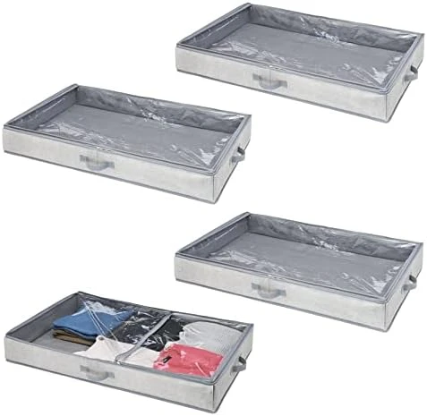 MDesign Soft Fabric Under Bed Storage Organizer Holder Bag For Clothing, Accessories, Linen - Easy-View Top Panel, Attached 2-Way Zippered Lid, Side Handles - 4 Pack - Natural/Cobalt Blue 8 MDesign Soft Fabric Under Bed Storage Organizer Holder Bag For Clothing, Accessories, Linen - Easy-View Top Panel, Attached 2-Way Zippered Lid, Side Handles - 4 Pack - Natural/Cobalt Blue - Image 8