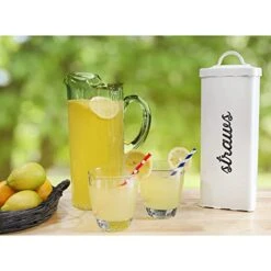 AuldHome Farmhouse Enamelware Straw Holder (White); Rustic Metal Straw Storage Canister -Songmics Furniture Shop 41878GQDgxL