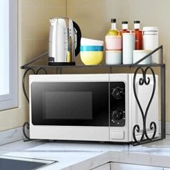 DoubleWin Kitchen Microwave Oven Rack Shelf, Over The Microwave Stand Shelf Countertop, Metal Microwave Counter Stand, Toaster Oven Stand Shelf, Black -Songmics Furniture Shop 4188ikdYW5L