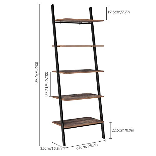 TINKLE WELL 5-Tier Bookshelf, Industrial Leaning Ladder Shelf, Wooden Storage Display Rack For Living Room, Bedroom, Office, Rustic Brown 7 TINKLE WELL 5-Tier Bookshelf, Industrial Leaning Ladder Shelf, Wooden Storage Display Rack For Living Room, Bedroom, Office, Rustic Brown - Image 7