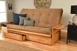 Jerry Sales Queen Size Phoenix Wood Frame, Drawers And 8 Inch Mattress Set Honey Brown Finish W/Folding Trays Living Room Or Den (Frame W/Peat Mattress W/Drawers)