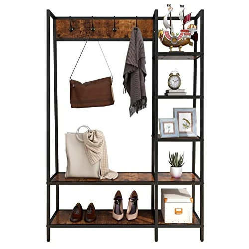 GENERIC 46'' Wide Solid Wood Hall Tree With Bench And Shoe Storage Brown Modern Contemporary Metal Finish Handmade 2 GENERIC 46'' Wide Solid Wood Hall Tree With Bench And Shoe Storage Brown Modern Contemporary Metal Finish Handmade - Image 2