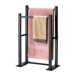 ZCDCP Towel Rack Freestanding Black 2 Tier Free Standing Towel Rack For Bathroom Display Rack Large Bath Towel Large Pool Towel Rack Outdoor Towel