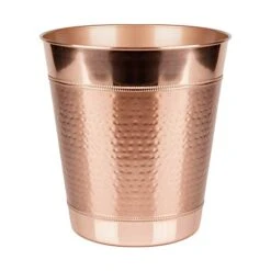 Nu Steel Copper Hudson Decoration Collection Wastebasket Small Round Vintage Trash Can For Bathroom, Bedroom, Dorm, College, Office, 10" X 10" X 10.8", Hammered Finish