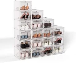 Crestlive Products 24 Pack Shoe Storage Box, Plastic Foldable Shoe Box, Stackable Clear Shoe Organizer (Medium/White) -Songmics Furniture Shop 418WbC4g3BL. AC
