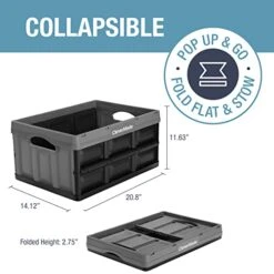CleverMade 32L Collapsible Storage Bins (3 Pack, Charcoal) NO LID-Stackable Storage Containers For Organizing, Toy Storage, Garage Storage, 20.8"x 14.1"x11.6" Plastic Storage Bins, Each Hold 66lbs