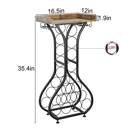 X-cosrack 14 Bottles Wine Rack Freestanding Floor Wine Storage Table Wine Holder Stand With Glass Holder Adjustable Feet Wood Top 35.4" H 4 X-cosrack 14 Bottles Wine Rack Freestanding Floor Wine Storage Table Wine Holder Stand With Glass Holder Adjustable Feet Wood Top 35.4" H - Image 4