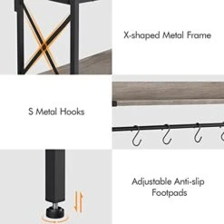 Topeakmart Industrial Kitchen Baker's Rack For Home With Open Storage Shelves, Metal Frame Microwave Oven Stand Shelf Coffee Station With 5 S Hooks, X Designed Floor Standing Spice Rack, Gray -Songmics Furniture Shop 418YuqCrJpL