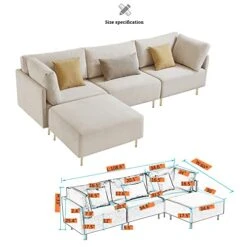 Familymill 108'' Linen L-Shaped Sectional Sofa With Removable Ottoman And 3 Pillows -Songmics Furniture Shop 418bzc1MP0L
