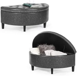Joveco 43.5" Storage Bench- Velvet Half Moon Ottoman- Tufted Storage Ottoman With Rivet- Half Moon Storage Ottoman- Toy Chests & Storage Bench For Bedroom And Entryway (Gray) -Songmics Furniture Shop 418gw99B7L. AC