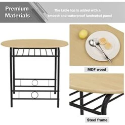 VECELO 3-Piece Bar Table Set, Round Tabletop & Chair For Kitchen Dining Room Breakfast, Built-in Wine Rack, Space Saving[X-Large], 33.46" Length X 23.6" Width, Black And Natural -Songmics Furniture Shop 418jijHXrNL