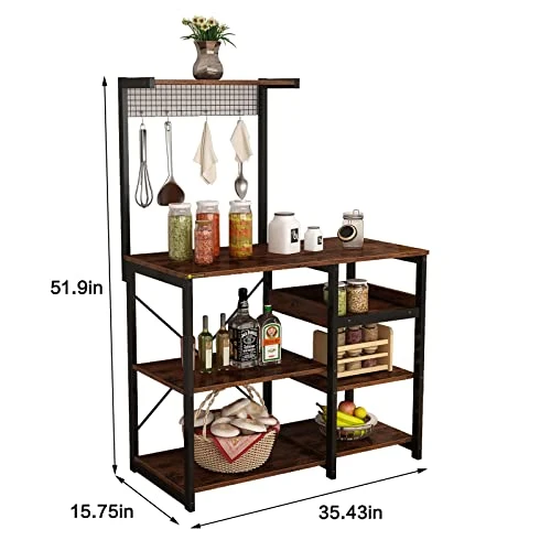 ALISENED Kitchen Bakers Rack,Microwave Stand, Bakers Racks For Kitchen With Storage Shelf, Coffee Bar,5-Tier Kitchen Shelves With Wine Rack And 4 Hooks For Dining Room Living Room 3 ALISENED Kitchen Bakers Rack,Microwave Stand, Bakers Racks For Kitchen With Storage Shelf, Coffee Bar,5-Tier Kitchen Shelves With Wine Rack And 4 Hooks For Dining Room Living Room - Image 3