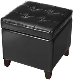 Adeco Bonded Leather Square Tufted Footstool, 18", Brown Storage Ottomans, -Songmics Furniture Shop 418lxbSUx2L. AC