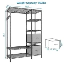 VIPEK V7 Heavy Duty Clothes Rack With Shelves Garment Rack With Drawers, Portable Clothing Storage Rack For Hanging Clothes Freestanding Closet System Adjustable Metal Wardrobe, Max Load 562lbs, Black -Songmics Furniture Shop 418mAUfzPTL