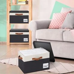 GhvyenntteS Large Storage Bins With Lids (3-Pack) Large Closet Storage Bins With Lid And 3 PU Handles, Foldable Fabric Storage Boxes With Label Window For Home Bedroom Office (Black, 15" X 11" X 9.7") 21 GhvyenntteS Large Storage Bins With Lids (3-Pack) Large Closet Storage Bins With Lid And 3 PU Handles, Foldable Fabric Storage Boxes With Label Window For Home Bedroom Office (Black, 15" X 11" X 9.7") -Songmics Furniture Shop 418tOtnUhUL