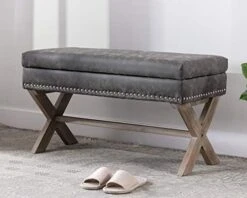 Chairus PU Leather Upholstered Storage Entryway Bench, 36 Inch Bedroom Bench Seat With X-Shaped Wood Legs For Living Room, Foyer Or Hallway - Gray -Songmics Furniture Shop 418zxIWcIgL. AC