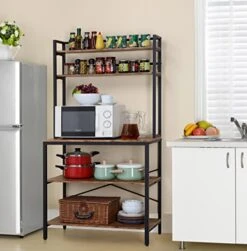Finnhomy 5-Tier Kitchen Bakers Rack With Storage, Freestanding Microwave Oven Stand With Hutch, Wood Kitchen Rack With Shelves For Living Room/Pantry, 15.75" D X 31.5" W X 67.5" H, Rustic Brown -Songmics Furniture Shop 4190WuLd46L