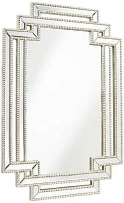 Possini Euro Design Erte Rectangular Vanity Decorative Wall Mirror Modern Silver Leaf Glass Openwork Frame Beaded Border Beveled Glass 27" Wide For Bathroom Bedroom Living Room Home Office Entryway -Songmics Furniture Shop 4193mg9IuVS
