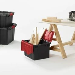 Sterilite 14619006 12 Gallon/45 Liter Hinged Lid Industrial Tote, Racer Red Lid W/ Black Base, 6-Pack -Songmics Furniture Shop 419DUW00rUL. AC