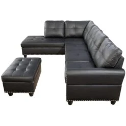 Trent Home Transitional Faux Leather Sectional Sofa With Ottoman In Black -Songmics Furniture Shop 419EbiMsD4L