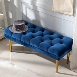 ZSARTS Grey Velvet Tufted Entryway Bench End Of Bed, Modern Upholstered Bedroom Bed Bench Ottoman 42" With Gold Legs And Deep Buttons For Foyer Living Room Bedroom Vanity (Grey) -Songmics Furniture Shop 419GrX36AL. AC
