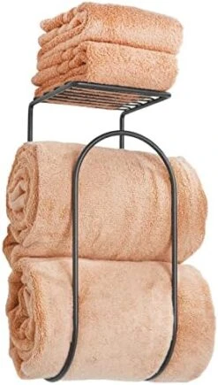 MDesign Modern Metal Wire Wall Mount Towel Rack Holder And Organizer With Storage Shelf - For Bathroom Towels, Washcloths, Hand Towels - Decorative Curved Design - Satin 18 MDesign Modern Metal Wire Wall Mount Towel Rack Holder And Organizer With Storage Shelf - For Bathroom Towels, Washcloths, Hand Towels - Decorative Curved Design - Satin -Songmics Furniture Shop 419HrnnDvVL. AC