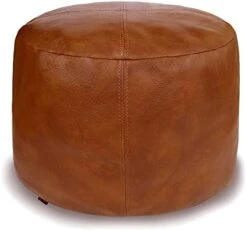 Thgonwid Unstuffed Faux Leather Pouf Cover, Handmade Footstool Ottoman Storage Solution, Floor Footrest Cushion - 16.5”x12.5”, Ivory White -Songmics Furniture Shop 419I7NtGQL. AC