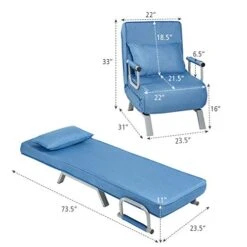 Giantex Convertible Sofa Bed Sleeper Chair, 5 Position Adjustable Backrest, Folding Arm Chair Sleeper W/Pillow, Upholstered Seat, Leisure Chaise Lounge Couch For Home Office (Blue) -Songmics Furniture Shop 419KXIbCvML