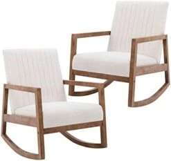 HNY Mid Century Rocking Nursery Chair With Wood Frames, Faux Leather Upholstered Farmhouse Living Room Armchair, For Living Room Bedroom, Light Brown -Songmics Furniture Shop 419OUiG6GbL. AC