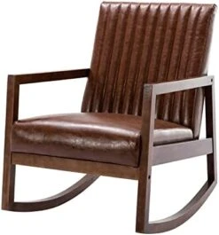 HNY Mid Century Rocking Nursery Chair With Wood Frames, Faux Leather Upholstered Farmhouse Living Room Armchair, For Living Room Bedroom, Light Brown -Songmics Furniture Shop 419PEDxXZwL. AC