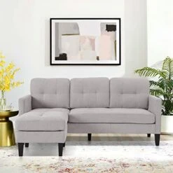 LETATA Convertible Sectional Sofa Couch With Chaise, Gray L Shaped Couch Sofa Set With Reversible Ottoman, Modern Small Sectional Couches For Living Room,Apartment,Small Spaces (Light Grey) -Songmics Furniture Shop 419Seg9jeIL
