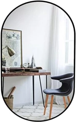 Black Oval Bathroom Mirror,17''x30'' Vanity Wall Mirror, Aluminum Thin Framed Mirror For Bathroom,Decorative Pill Shaped Mirror,Pre-Install Hooks,Durable Wood Backboard,Vertical & Horizontal Hanging -Songmics Furniture Shop 419UMAAQe3L. AC