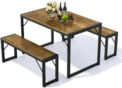 Bealife Dining Table Set For 4, Modern Kitchen Table Set With 2 Benches, 45.5in 3-Piece Soho Dining Room Table Set With Metal Frame And MDF Board, Sturdy Structure, Space-Saving Furniture (Black) -Songmics Furniture Shop 419VnTVgnCL. AC