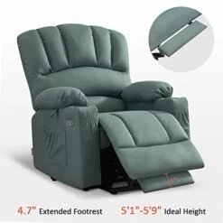 MCombo Electric Power Lift Recliner Chair Sofa With Massage And Heat For Elderly, Extended Footrest, Hand Remote Control, Cup Holders, USB Ports, 2 Side Pockets, Fabric 7095 -Songmics Furniture Shop 419XJw5EFXL