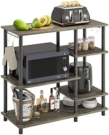 Bestier Kitchen Bakers Rack Industrial Coffee Bar Microwave Oven Stand Kitchen Shelf With Large Worktop Stable Steel Structure Corner Coffee Station With 4 Hooks Tool-Free Assembly, Gray 6 Bestier Kitchen Bakers Rack Industrial Coffee Bar Microwave Oven Stand Kitchen Shelf With Large Worktop Stable Steel Structure Corner Coffee Station With 4 Hooks Tool-Free Assembly, Gray - Image 6