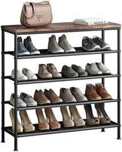 INGIORDAR Shoe Rack Organizer 5 Tier Metal Organizer Shelf With Industrial MDF Board And Layer Fabric For Entryway Closet Bedroom Living Room Garage,Black & Rustic Brown (Black+Rustic Brown, 5 Tier) -Songmics Furniture Shop 419b86tXdwL. AC