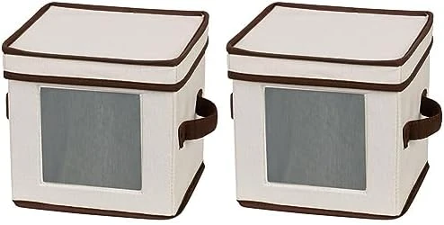 Household Essentials 534 Dinnerware Storage Box With Lid And Handles | Chest For Salad Plates | Natural Canvas With Brown Trim 6 Household Essentials 534 Dinnerware Storage Box With Lid And Handles | Chest For Salad Plates | Natural Canvas With Brown Trim - Image 6