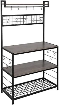 HOMEKOKO Kitchen Bakers Bakers Rack With 16 Hooks For Microwave Oven Cooking Utensils, Industrial, Vintage Brown -Songmics Furniture Shop 419ddiA0E2S. AC