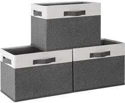 GhvyenntteS Storage Bins [3-Pack] Large Foldable Storage Baskets For Shelves, Sturdy Fabric Cube Storage Bins With 3 Handles For Closet Nursery Cabinet Living Room (Grey, 15" X 11" X 9.6")