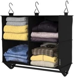 ClosetMaid 4-Shelf Fabric Hanging Closet Organizer With Garment Rod For Shirts, Sweaters, Pants, Hats, Shoes, Purses With Charcoal Black Finish -Songmics Furniture Shop 419jTGYUFzL. AC