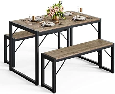 Gizoon 45.5" Dining Table Set For 4, Kitchen Table Set With 2 Benches, Dining Room Table Set With Metal Frame & MDF Board, Space-Saving Dinette For Kitchen, Dining Room -Grey 7 Gizoon 45.5" Dining Table Set For 4, Kitchen Table Set With 2 Benches, Dining Room Table Set With Metal Frame & MDF Board, Space-Saving Dinette For Kitchen, Dining Room -Grey - Image 7