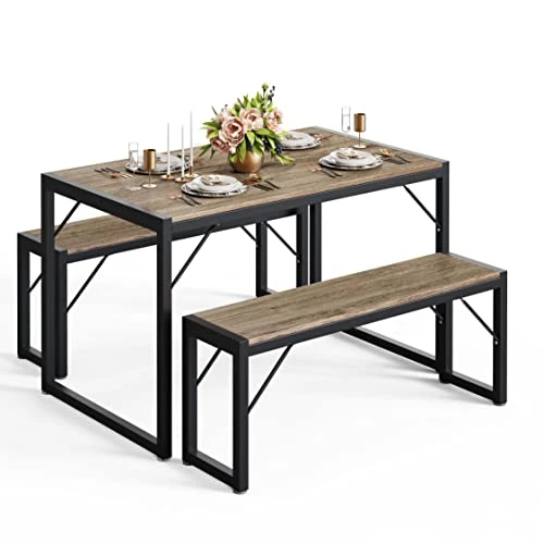 Gizoon 45.5" Dining Table Set For 4, Kitchen Table Set With 2 Benches, Dining Room Table Set With Metal Frame & MDF Board, Space-Saving Dinette For Kitchen, Dining Room -Grey 1 Gizoon 45.5" Dining Table Set For 4, Kitchen Table Set With 2 Benches, Dining Room Table Set With Metal Frame & MDF Board, Space-Saving Dinette For Kitchen, Dining Room -Grey