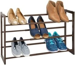 MDesign Metal 3 Tier Adjustable/Expandable Shoe And Boot Storage Organizer Rack - Space-Saving, Angled Vertical Storage - Closet, Entryway, Mudroom, Bedroom, Garage - Black -Songmics Furniture Shop 419p8v3JhlL. AC