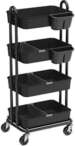 Simple Houseware 3-Tier Kitchen Cart Multifunctional Rolling Utility Cart With 2 Dividers And Hanging Bucket, White -Songmics Furniture Shop 419qBXcPqXL. AC