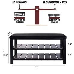 Finnhomy 3-Tier Shoe Rack Bench Cushion. Holds Up To 400 Lb Rack, For Entryway, Bedroom, Hallway, Accent Furniturn, Elegant Black Wood -Songmics Furniture Shop 419rvQd1h7L
