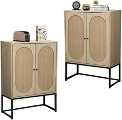 AWQM Natural Rattan 2 Door High Cabinet,Sideboard Buffet Cupboard Accent Cabinet,Adjustable Shelves,Free Standing Bookmatch,Easy Assembly26.77 L X 15.75" W X 41.34" H,Rustic Oak Beige 18 AWQM Natural Rattan 2 Door High Cabinet,Sideboard Buffet Cupboard Accent Cabinet,Adjustable Shelves,Free Standing Bookmatch,Easy Assembly26.77 L X 15.75" W X 41.34" H,Rustic Oak Beige -Songmics Furniture Shop 419sN37BXGL. AC