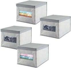MDesign Large Fabric Stackable Closet Organizer Box With Clear Window/Lid For Bedroom, Office, Bathroom, Mudroom Organization - Shoe, Sweater, Clothes Storage, Lido Collection, 4 Pack, Gray -Songmics Furniture Shop 419tWkTD7LL. AC