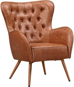 Yaheetech Leather Armchair, Deluxe And Modern Accent Chair Living Room Chair Single Sofa Chair Cozy With High Back And Pocket Coil Seat For Bedroom Home Office, Brown, Set Of 2 -Songmics Furniture Shop 419yHq2clUL. AC